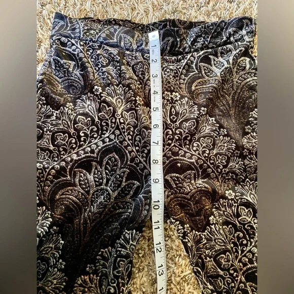 Reverof black velvet paisley print flare fitted pants XS - Picture 8 of 12